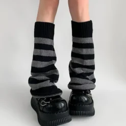 Other*Boogzel Clothing Black & Grey Striped Leg Warmers