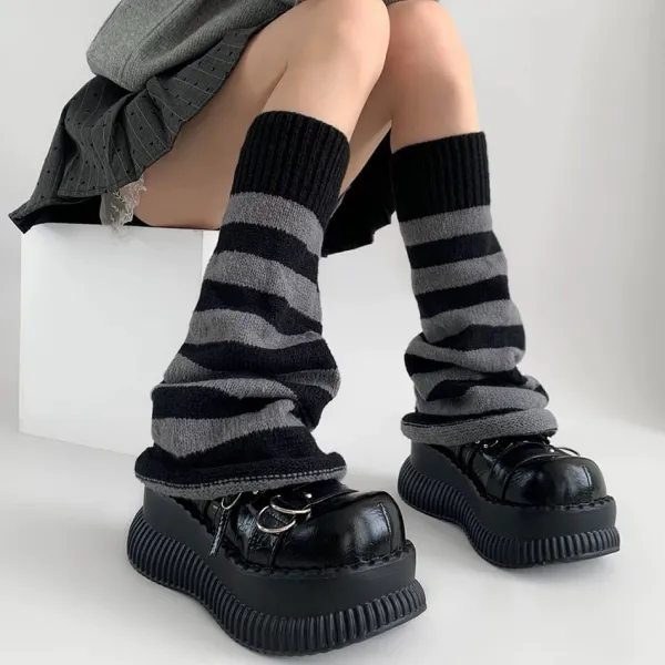 Other*Boogzel Clothing Black & Grey Striped Leg Warmers
