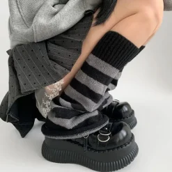 Other*Boogzel Clothing Black & Grey Striped Leg Warmers
