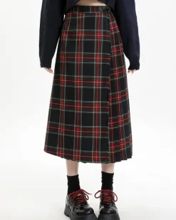 Skirts*Boogzel Clothing Black and Red Plaid Midi Skirt Red/black