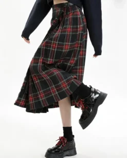 Skirts*Boogzel Clothing Black and Red Plaid Midi Skirt Red/black