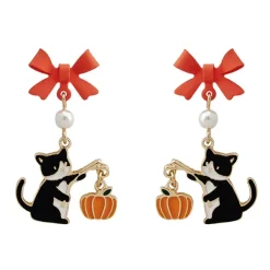 Earrings*Boogzel Clothing Black Cat & Pumpkin Earrings Orange