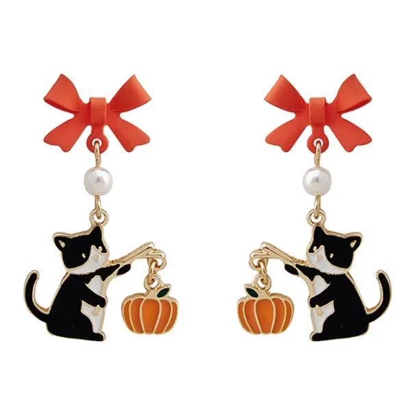 Earrings*Boogzel Clothing Black Cat & Pumpkin Earrings Orange