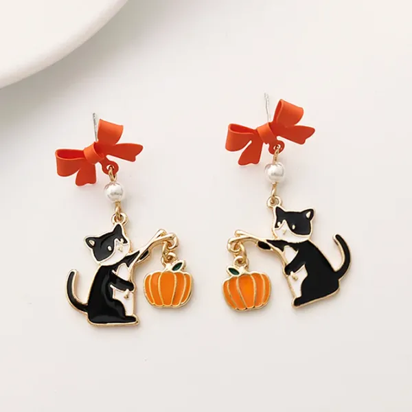 Earrings*Boogzel Clothing Black Cat & Pumpkin Earrings Orange