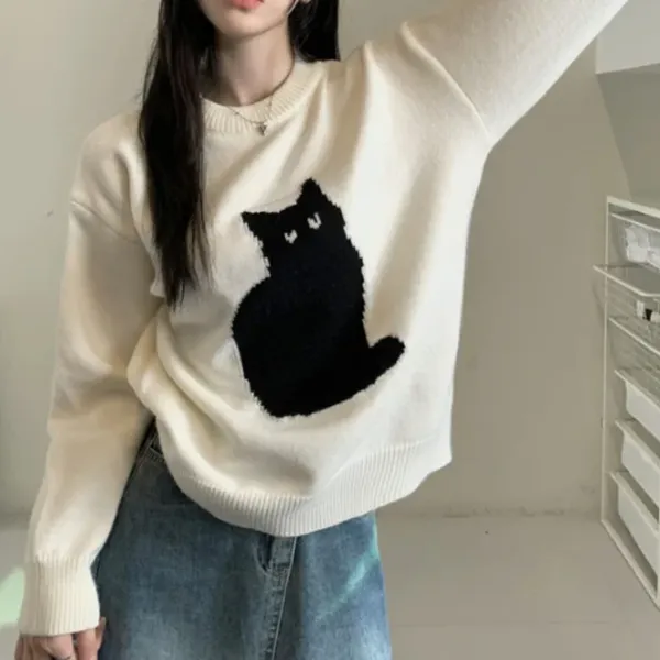 Sweaters*Boogzel Clothing Black Cat Aesthetic Sweater