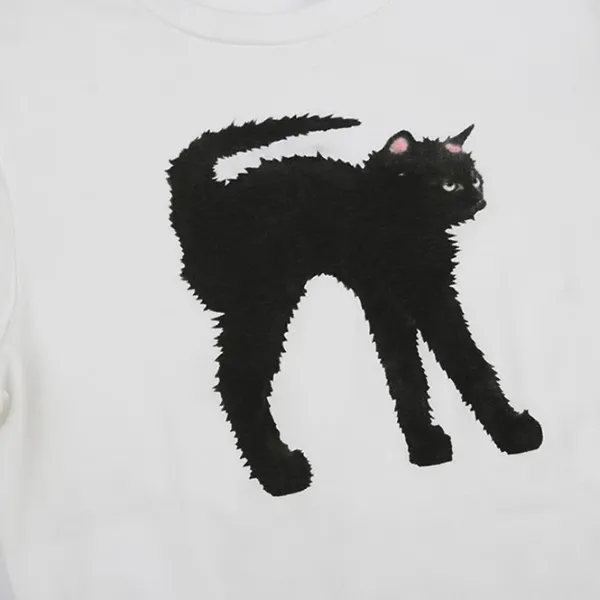 Aesthetic T-Shirts & Graphic Tees|Crop Tops*Boogzel Clothing Black Cat Crop Top White