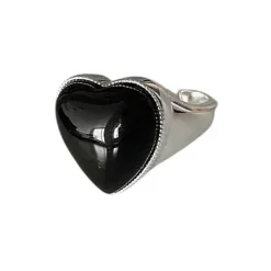 Rings*Boogzel Clothing Black Heart Chunky Ring Silver
