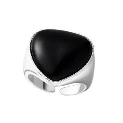 Rings*Boogzel Clothing Black Heart Chunky Ring Silver