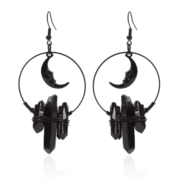 Earrings*Boogzel Clothing Moon Witch Crystal Earrings Black