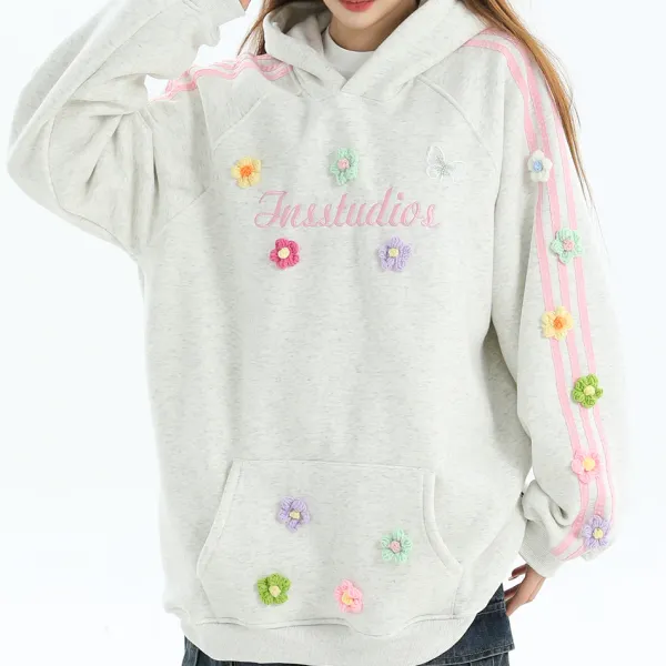 Hoodies*Boogzel Clothing Blokette Aesthetic Floral Embroidery Hoodie