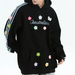 Hoodies*Boogzel Clothing Blokette Aesthetic Floral Embroidery Hoodie