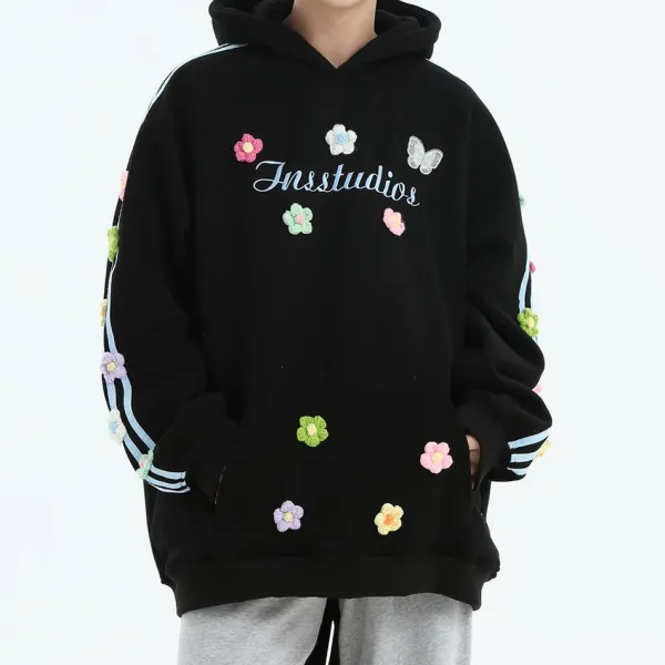 Hoodies*Boogzel Clothing Blokette Aesthetic Floral Embroidery Hoodie