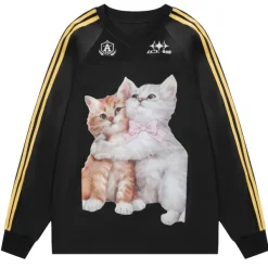 Sweatshirts|Long Sleeve Tops*Boogzel Clothing Blokette Aesthetic Kitten Print Jersey