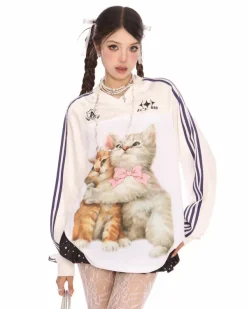 Sweatshirts|Long Sleeve Tops*Boogzel Clothing Blokette Aesthetic Kitten Print Jersey