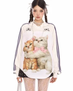 Sweatshirts|Long Sleeve Tops*Boogzel Clothing Blokette Aesthetic Kitten Print Jersey