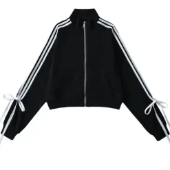 Sweatshirts*Boogzel Clothing Blokette Bows Side Stripe Zip Up Sweatshirt
