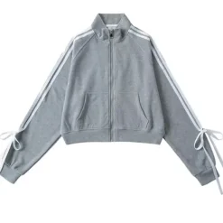 Sweatshirts*Boogzel Clothing Blokette Bows Side Stripe Zip Up Sweatshirt