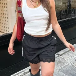 Shorts*Boogzel Clothing Blokette Side Stripe Lace Shorts Black