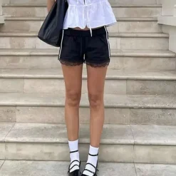 Shorts*Boogzel Clothing Blokette Side Stripe Lace Shorts Black