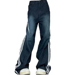 Jeans*Boogzel Clothing Blokette Side Stripe Wide-Leg Jeans Blue
