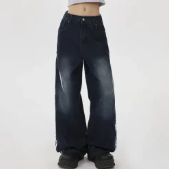 Jeans*Boogzel Clothing Blokette Side Stripe Wide-Leg Jeans Blue
