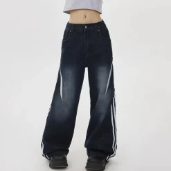 Jeans*Boogzel Clothing Blokette Side Stripe Wide-Leg Jeans Blue