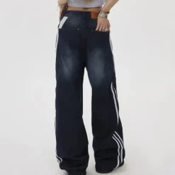 Jeans*Boogzel Clothing Blokette Side Stripe Wide-Leg Jeans Blue