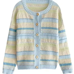 Knit Cardigans|Striped Sweaters*Boogzel Clothing & Yellow Pastel Striped Cardigan Blue