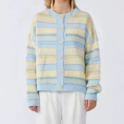 Knit Cardigans|Striped Sweaters*Boogzel Clothing & Yellow Pastel Striped Cardigan Blue