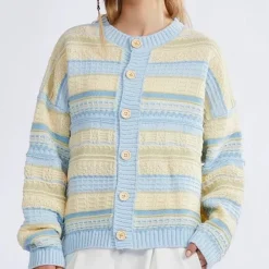 Knit Cardigans|Striped Sweaters*Boogzel Clothing & Yellow Pastel Striped Cardigan Blue
