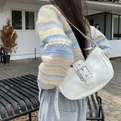 Knit Cardigans|Striped Sweaters*Boogzel Clothing & Yellow Pastel Striped Cardigan Blue