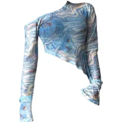 Y2K Tops|Long Sleeve Tops*Boogzel Clothing Marble Asymmetrical Crop Top Blue