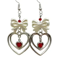 Earrings*Boogzel Clothing Bow & Heart Coquette Earrings White/red