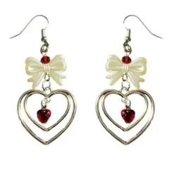Earrings*Boogzel Clothing Bow & Heart Coquette Earrings White/red