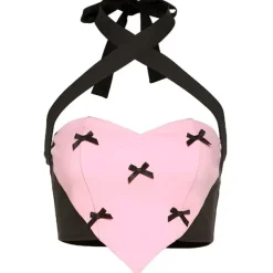 Corset Tops|Crop Tops*Boogzel Clothing Bow Heart Halter Top Pink/black