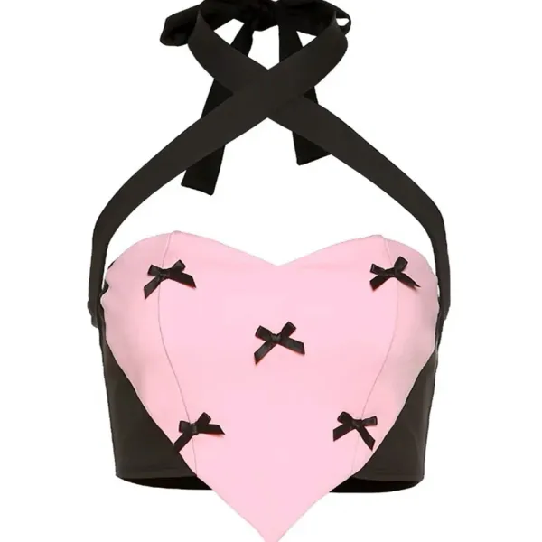 Corset Tops|Crop Tops*Boogzel Clothing Bow Heart Halter Top Pink/black