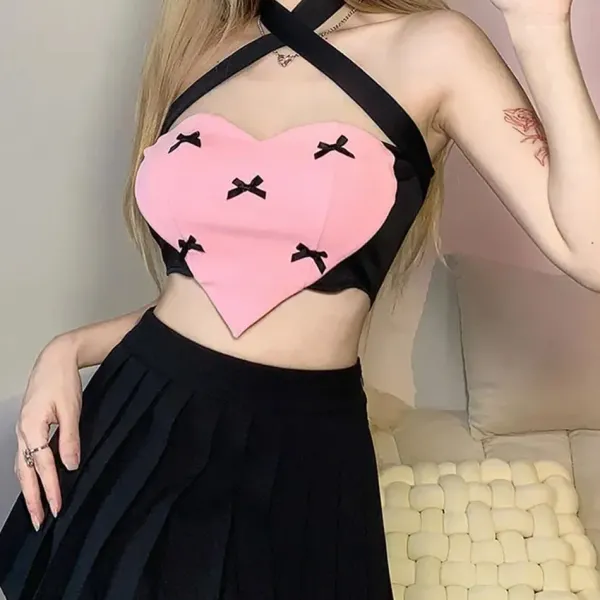 Corset Tops|Crop Tops*Boogzel Clothing Bow Heart Halter Top Pink/black
