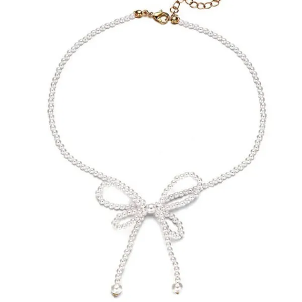 Necklaces & Chokers*Boogzel Clothing Bow Pearl Choker White