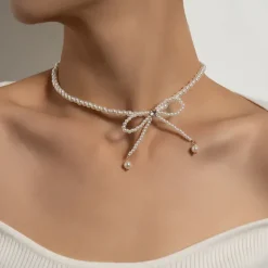 Necklaces & Chokers*Boogzel Clothing Bow Pearl Choker White