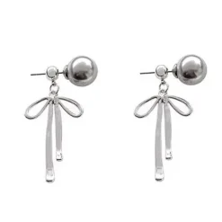 Earrings|Necklaces & Chokers*Boogzel Clothing Bow Pendant Pearl Earrings Silver