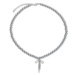 Necklaces & Chokers*Boogzel Clothing Bow Pendant Pearl Necklace Silver