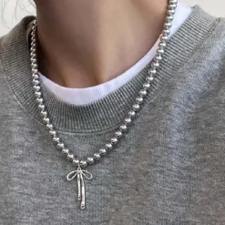 Necklaces & Chokers*Boogzel Clothing Bow Pendant Pearl Necklace Silver