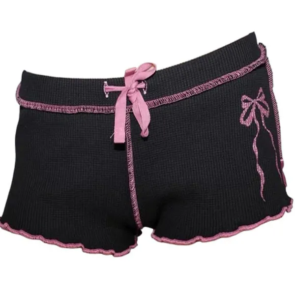 Shorts*Boogzel Clothing Tennis Bow Print Coquette Micro Shorts Black/pink