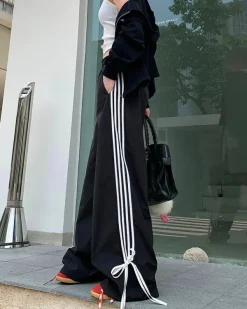 Pants & Trousers*Boogzel Clothing Bow Tie Side Stripe Pants Black/white