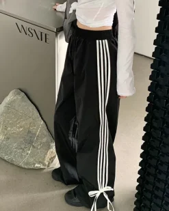 Pants & Trousers*Boogzel Clothing Bow Tie Side Stripe Pants Black/white