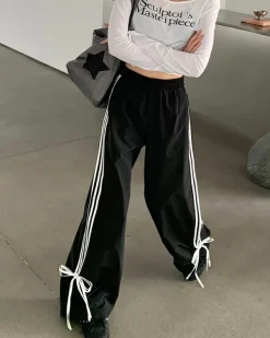 Pants & Trousers*Boogzel Clothing Bow Tie Side Stripe Pants Black/white