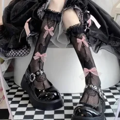 Socks*Boogzel Clothing Bows Fishnet Knee Socks