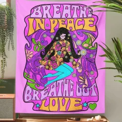 Posters / Tapestry*Boogzel Clothing Breathe in Peace Wall Tapesrty Purple