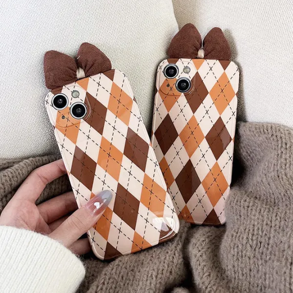 Iphone Cases*Boogzel Clothing Brown Bow Argyle iPhone Case