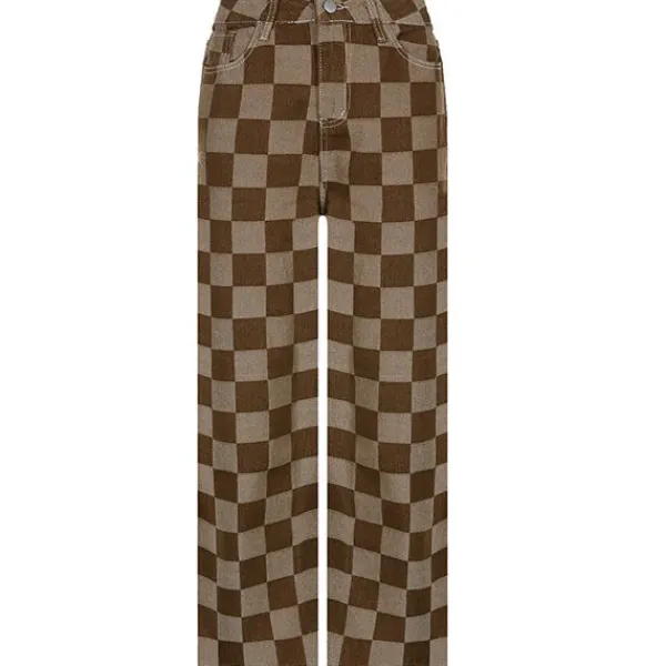 Jeans*Boogzel Clothing Checkered Jeans Brown